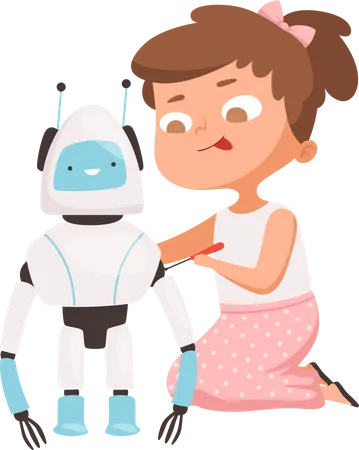 Niña haciendo robot  Ilustración