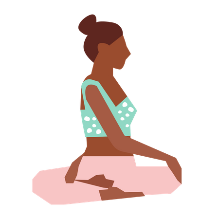 Chica haciendo pose de yoga con giro sentado  Ilustración