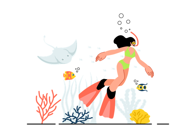 Chica haciendo snorkel bajo el agua  Ilustración