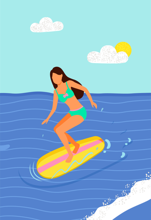 Chica haciendo surf  Ilustración