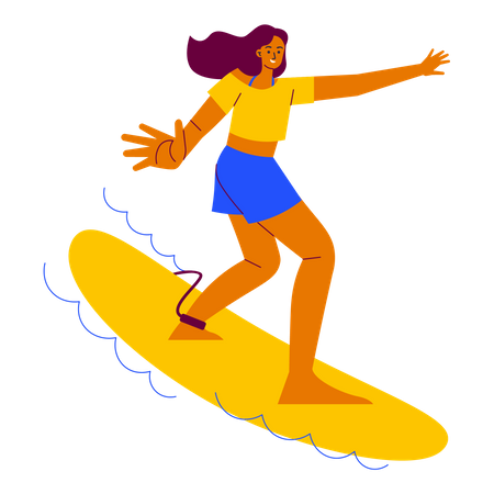 Chica haciendo surf  Ilustración