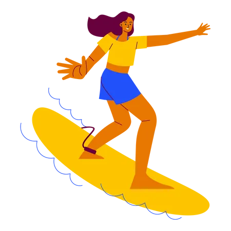 Chica haciendo surf  Ilustración