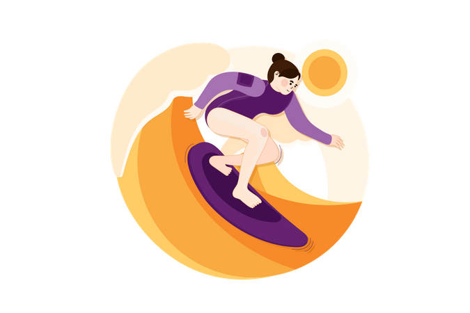 Chica haciendo surf acuático  Ilustración