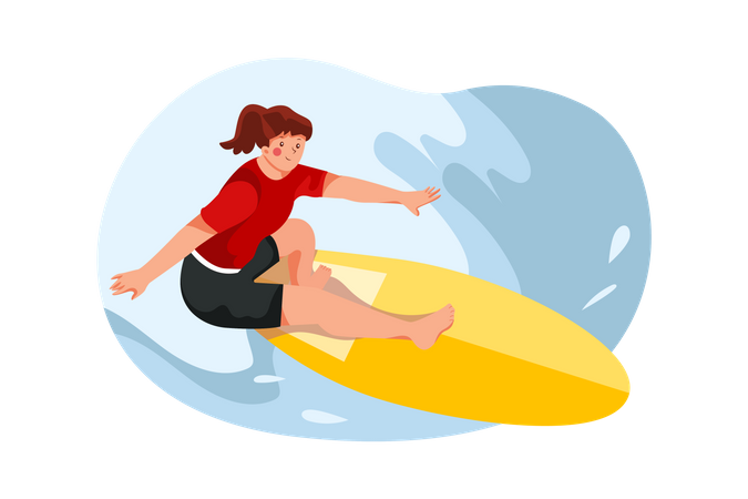 Chica haciendo surf acuático  Ilustración