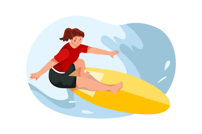 Chica haciendo surf acuático  Ilustración