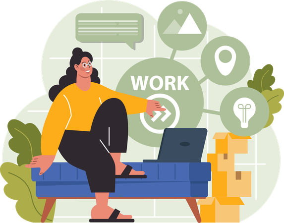 Chica trabajando desde casa  Ilustración