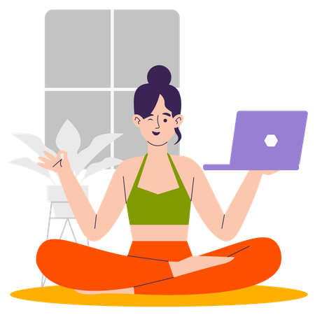 Chica haciendo trabajo mientras hace yoga  Ilustración