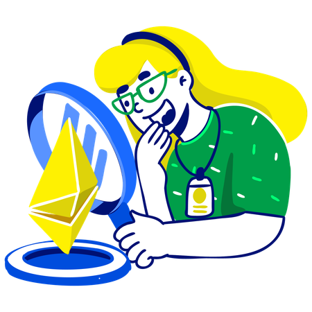 Chica haciendo trading con Ethereum  Ilustración