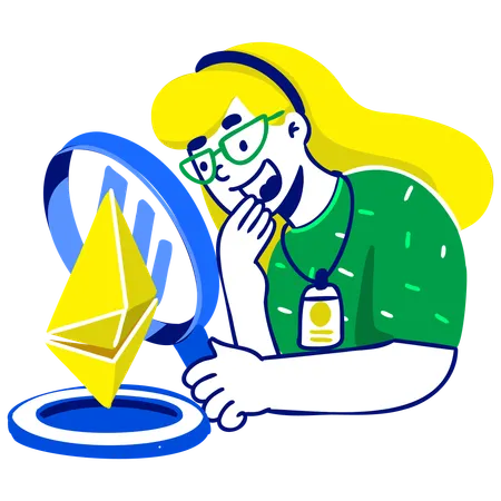 Chica haciendo trading con Ethereum  Ilustración