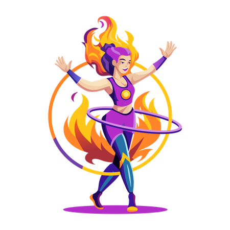 Chica haciendo espectáculo de fuego en el circo  Ilustración