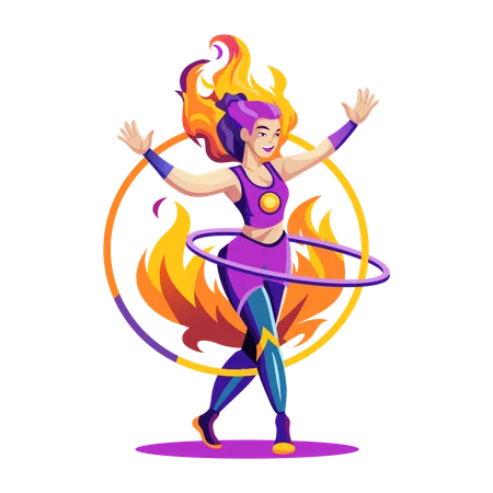 Chica haciendo espectáculo de fuego en el circo  Ilustración