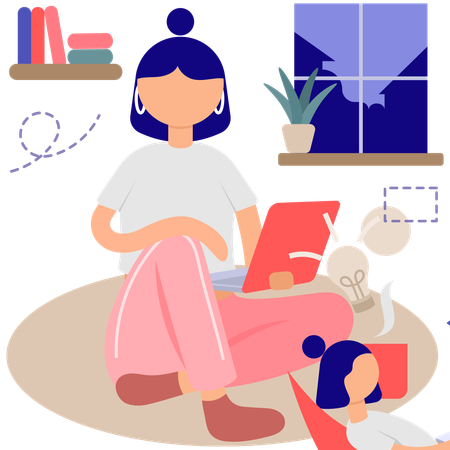 Chica haciendo un trabajo acogedor desde casa  Ilustración
