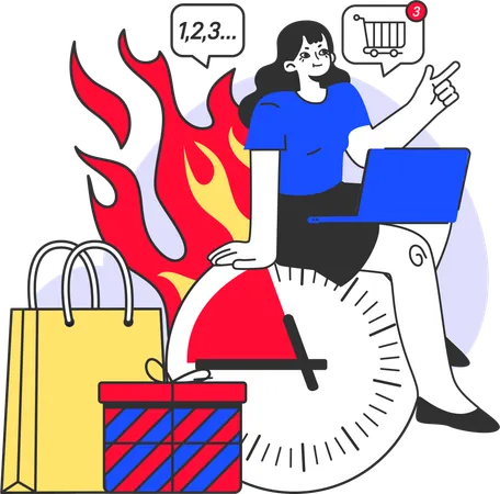 Chica haciendo compras de venta caliente  Ilustración