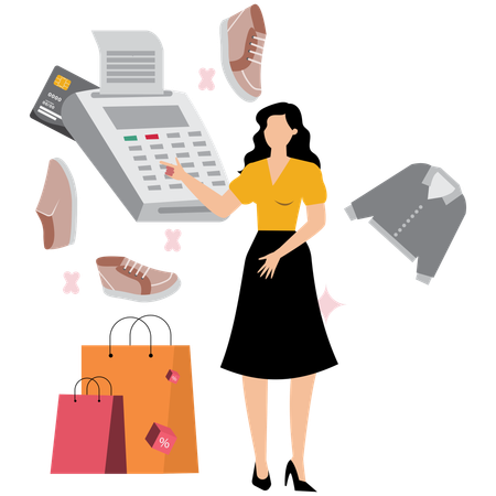 Chica haciendo venta de pinta  Ilustración