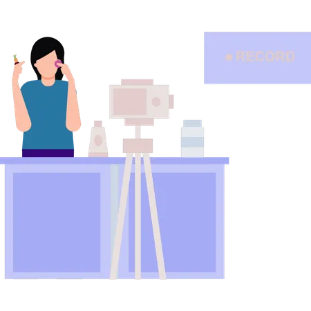 Chica haciendo vídeo promocional de cosmética.  Ilustración