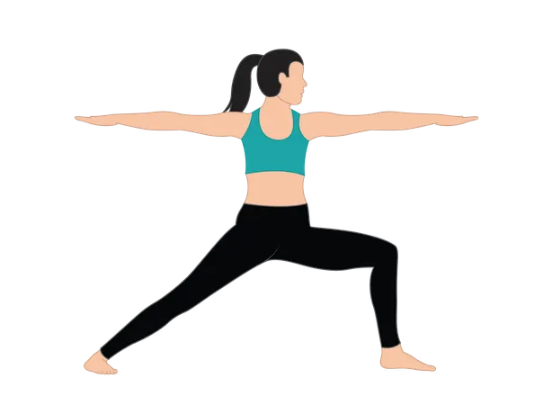 Chica haciendo Virabhadrasana  Ilustración