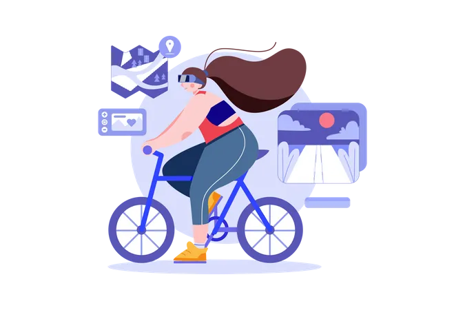 Chica haciendo ciclismo VR  Ilustración