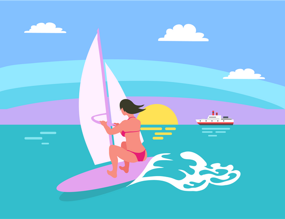 Chica haciendo windsurf  Ilustración