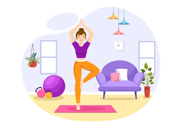 Chica haciendo yoga  Ilustración