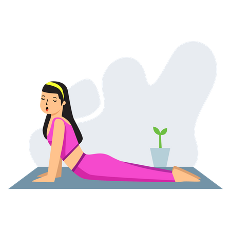 Chica haciendo yoga cobra  Ilustración