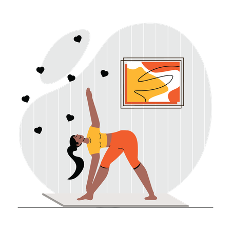 Chica haciendo yoga en casa  Illustration