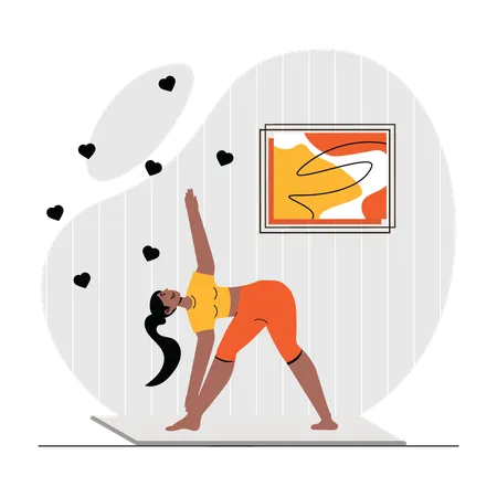 Chica haciendo yoga en casa  Illustration