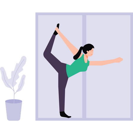 Chica haciendo yoga en casa  Ilustración