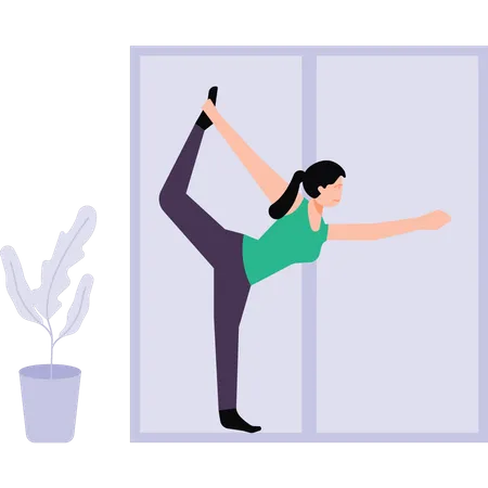 Chica haciendo yoga en casa  Ilustración