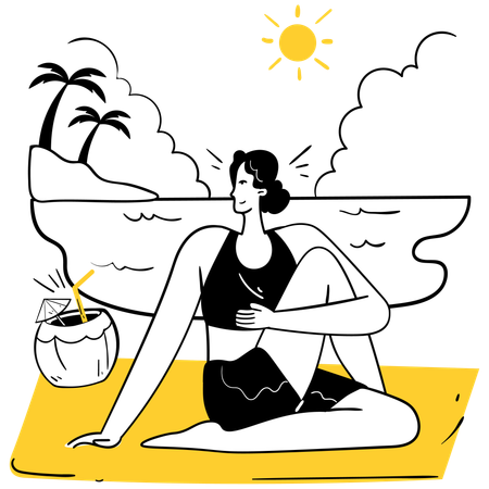 Chica haciendo yoga en la playa  Ilustración