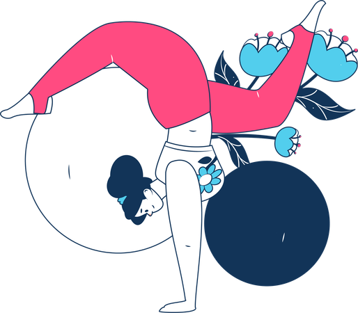 Chica de yoga haciendo parada de manos  Ilustración