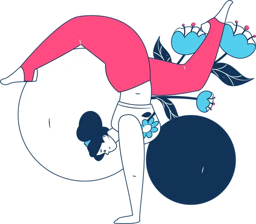 Chica de yoga haciendo parada de manos  Ilustración