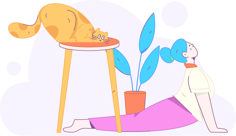 Chica haciendo yoga matutino en casa  Ilustración