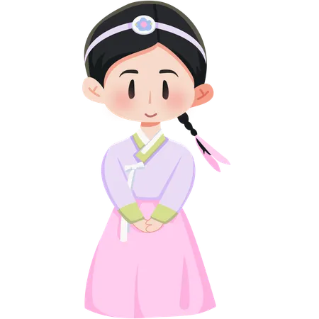 Chica hanbok coreana  Ilustración