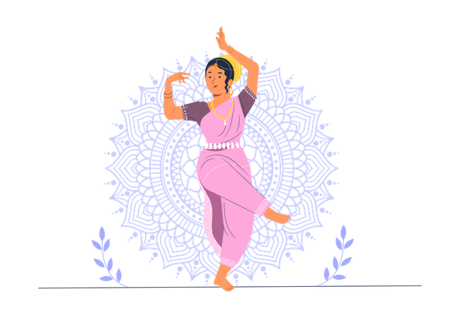 Chica india haciendo danza clásica india  Illustration