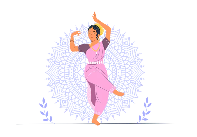 Chica india haciendo danza clásica india  Illustration