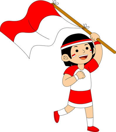 Niña indonesia sosteniendo la bandera de Indonesia  Ilustración