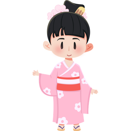 Chica japonesa con kimono  Ilustración