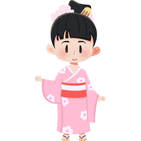 Chica japonesa con kimono  Ilustración