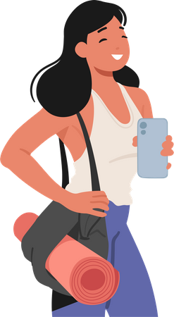 Chica joven capturando entrenamiento de gimnasio con selfie  Illustration
