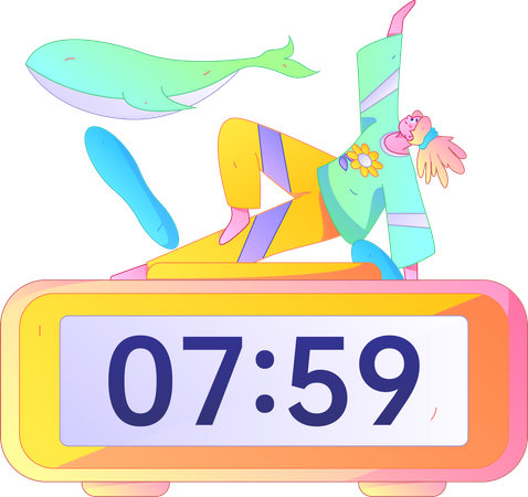 Chica joven haciendo yoga por la mañana  Ilustración