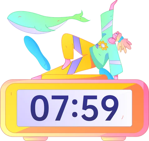 Chica joven haciendo yoga por la mañana  Ilustración