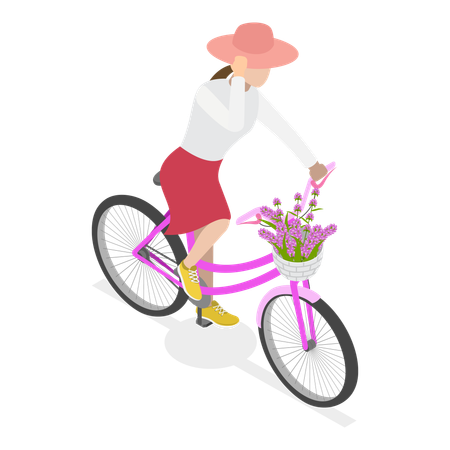 Chica joven que va a montar en bicicleta en verano  Ilustración