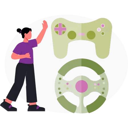 Chica jugando videojuegos en línea  Ilustración