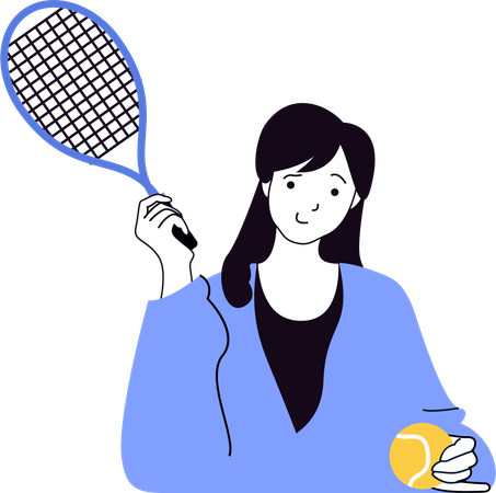 Niña jugando tenis durante mucho tiempo  Ilustración