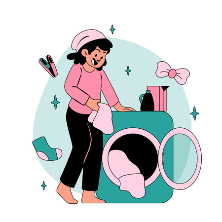 Chica lavando ropa  Ilustración