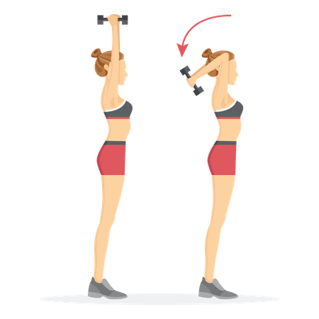 Chica levantando ejercicio con mancuernas  Ilustración