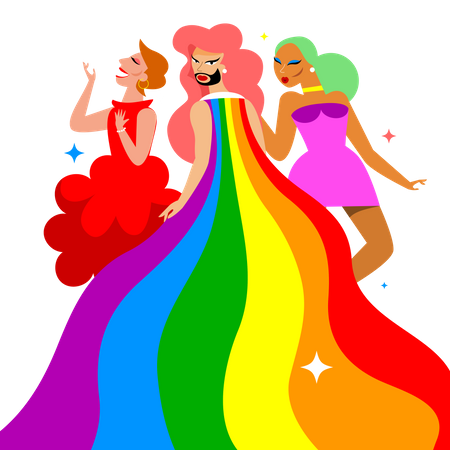 Chica lgbt con vestido largo color arcoíris  Ilustración