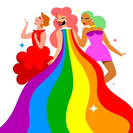Chica lgbt con vestido largo color arcoíris  Ilustración