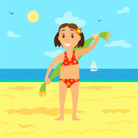 Chica limpiándose en la playa  Ilustración