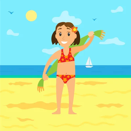 Chica limpiándose en la playa  Ilustración